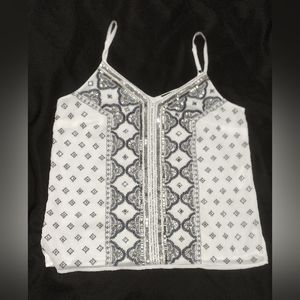 White House Black Market Beaded Embellished Gatsby Top. White Color Size M